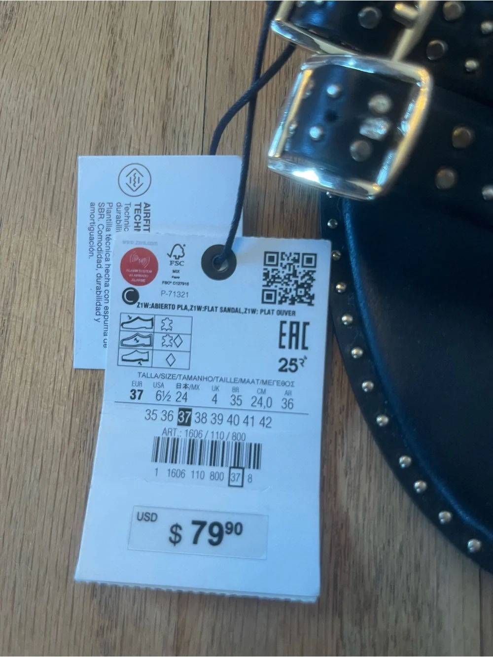 Zara Black Studded Strappy Flat Sandals - Picture 5 of 5